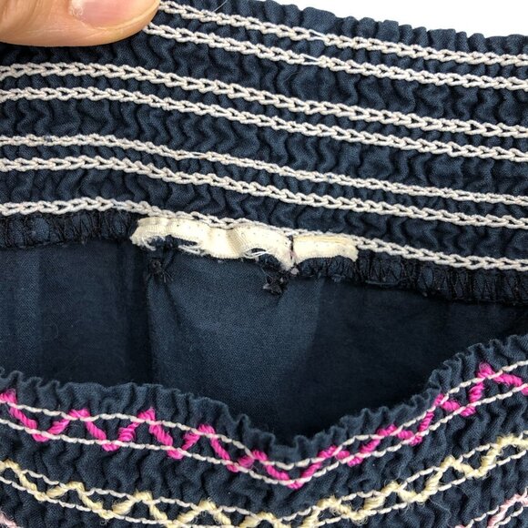 Roxy Navy Off The Shoulder Square Neck Bohemian Embroidered Top size ~L - Picture 8 of 13